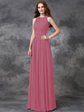 A-line/Princess Jewel Ruched Sleeveless Long Chiffon Bridesmaid Dresses TPP0005189