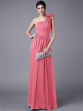 Sheath/Column One-Shoulder Sleeveless Pleats Long Chiffon Bridesmaid Dresses TPP0005498