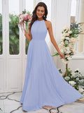 A-Line/Princess Chiffon Ruffles Halter Sleeveless Floor-Length Bridesmaid Dresses TPP0004922