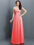 A-Line/Princess Sweetheart Pleats Sleeveless Long Satin Bridesmaid Dresses TPP0005522