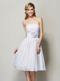 A-Line/Princess Strapless Sleeveless Hand-Made Flower Short Chiffon Bridesmaid Dresses TPP0005295