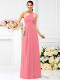 A-Line/Princess One-Shoulder Pleats Sleeveless Long Chiffon Bridesmaid Dresses TPP0005173