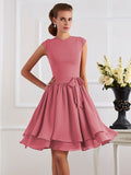 Sheath/Column High Neck Sleeveless Sash/Ribbon/Belt Short Chiffon Bridesmaid Dresses TPP0005092