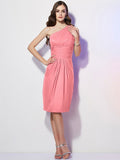 Sheath/Column One-Shoulder Sleeveless Beading Short Chiffon Bridesmaid Dresses TPP0005787