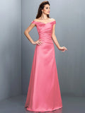 Sheath/Column Off-the-Shoulder Sleeveless Long Satin Bridesmaid Dresses TPP0005332