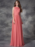 A-line/Princess Jewel Ruffles Sleeveless Long Chiffon Bridesmaid Dresses TPP0005510