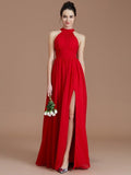 A-Line/Princess Halter Sleeveless Ruched Floor-Length Chiffon Bridesmaid Dresses TPP0005060