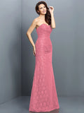 A-Line/Princess Sweetheart Lace Sleeveless Long Satin Bridesmaid Dresses TPP0005630