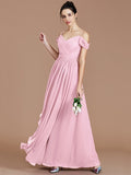 A-Line/Princess Off-the-Shoulder Sleeveless Ruched Floor-Length Chiffon Bridesmaid Dresses TPP0005174