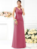 Sheath/Column V-neck Pleats Sleeveless Long Chiffon Bridesmaid Dresses TPP0005028