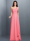 A-Line/Princess One-Shoulder Pleats Sleeveless Long Chiffon Bridesmaid Dresses TPP0005350