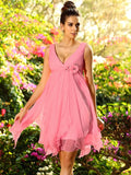 A-Line/Princess V-neck Ruffles Sleeveless Short Chiffon Bridesmaid Dresses TPP0005015