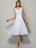 A-Line/Princess V-neck Sleeveless Pleats Short Chiffon Bridesmaid Dresses TPP0005087