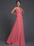 A-Line/Princess V-neck Sleeveless Long Ruffles Chiffon Bridesmaid Dresses TPP0005130