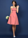 A-Line/Princess Strapless Sleeveless Short Satin Bridesmaid Dresses TPP0005623