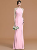 Trumpet/Mermaid Halter Sleeveless Floor-Length Ruched Chiffon Bridesmaid Dresses TPP0005544