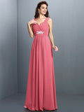 A-Line/Princess V-neck Beading Pleats Sleeveless Long Chiffon Bridesmaid Dresses TPP0005270