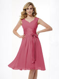 A-Line/Princess Straps Sleeveless Pleats Short Chiffon Bridesmaid Dresses TPP0005096