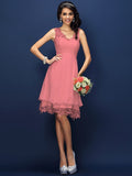 A-Line/Princess V-neck Lace Sleeveless Short Bridesmaid Dresses TPP0005236