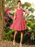 A-Line/Princess Scoop Hand-Made Flower Sleeveless Short Chiffon Bridesmaid Dresses TPP0005194