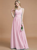 A-Line/Princess V-neck Chiffon Floor-Length Sleeveless Bridesmaid Dresses TPP0005020