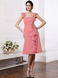 A-Line/Princess Straps Sleeveless Ruffles Ruched Short Chiffon Bridesmaid Dresses TPP0005834