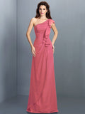 Sheath/Column One-Shoulder Pleats Sleeveless Long Chiffon Bridesmaid Dresses TPP0005351