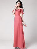 Sheath/Column Sleeveless Pleats Spaghetti Straps Long Chiffon Bridesmaid Dresses TPP0005742