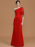 Trumpet/Mermaid One-Shoulder Sleeveless Floor-Length Ruched Satin Bridesmaid Dresses TPP0005353