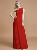 A-Line/Princess Bateau Sleeveless Ruched Floor-Length Chiffon Bridesmaid Dresses TPP0005673