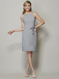 Sheath/Column Scoop Sleeveless Short Chiffon Bridesmaid Dresses TPP0005508