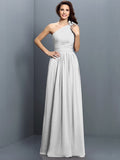 A-Line/Princess One-Shoulder Pleats Sleeveless Long Chiffon Bridesmaid Dresses TPP0005017