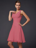 A-Line/Princess V-neck Sleeveless Pleats Short Chiffon Bridesmaid Dresses TPP0005099