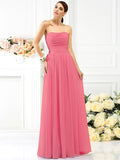 A-Line/Princess Strapless Pleats Sleeveless Long Chiffon Bridesmaid Dresses TPP0005054