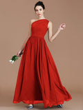 A-Line/Princess One-Shoulder Sleeveless Ruched Floor-Length Chiffon Bridesmaid Dresses TPP0005235