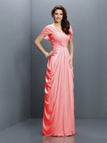 A-Line/Princess Sweetheart Pleats Short Sleeves Long Chiffon Bridesmaid Dresses TPP0005228