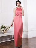 Sheath/Column Scoop Sleeveless Beading Bowknot Long Elastic Woven Satin Bridesmaid Dresses TPP0005506