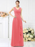 Sheath/Column V-neck Beading Sleeveless Long Chiffon Bridesmaid Dresses TPP0005417