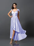 Sheath/Column Sleeveless High Low Silk like Satin Bridesmaid Dresses TPP0005141