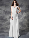 A-line/Princess Straps Ruffles Sleeveless Long Chiffon Bridesmaid Dresses TPP0005800