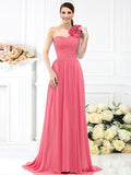 A-Line/Princess One-Shoulder Pleats Sleeveless Long Chiffon Bridesmaid Dresses TPP0005289