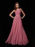 A-Line/Princess One-Shoulder Sleeveless Hand-Made Flower Long Chiffon Bridesmaid Dresses TPP0005084