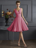 A-Line/Princess V-neck Sleeveless Pleats Short Chiffon Bridesmaid Dresses TPP0005039