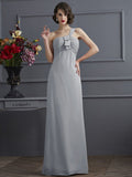 Sheath/Column One-Shoulder Sleeveless Pleats Long Chiffon Bridesmaid Dresses TPP0005791