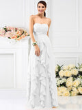 A-Line/Princess Strapless Pleats Sleeveless Long Chiffon Bridesmaid Dresses TPP0005396