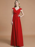 A-Line/Princess V-neck Sleeveless Ruched Floor-Length Chiffon Bridesmaid Dresses TPP0005567