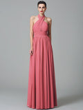 A-Line/Princess Halter Ruffles Sleeveless Long Chiffon Bridesmaid Dresses TPP0005403