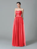 A-Line/Princess Sweetheart Ruffles Sleeveless Long Net Bridesmaid Dresses TPP0005472