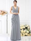 A-Line/Princess V-neck Pleats Sleeveless Long Chiffon Bridesmaid Dresses TPP0005367