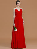 A-Line/Princess Spaghetti Straps Sleeveless Floor-Length Ruched Chiffon Bridesmaid Dresses TPP0005507